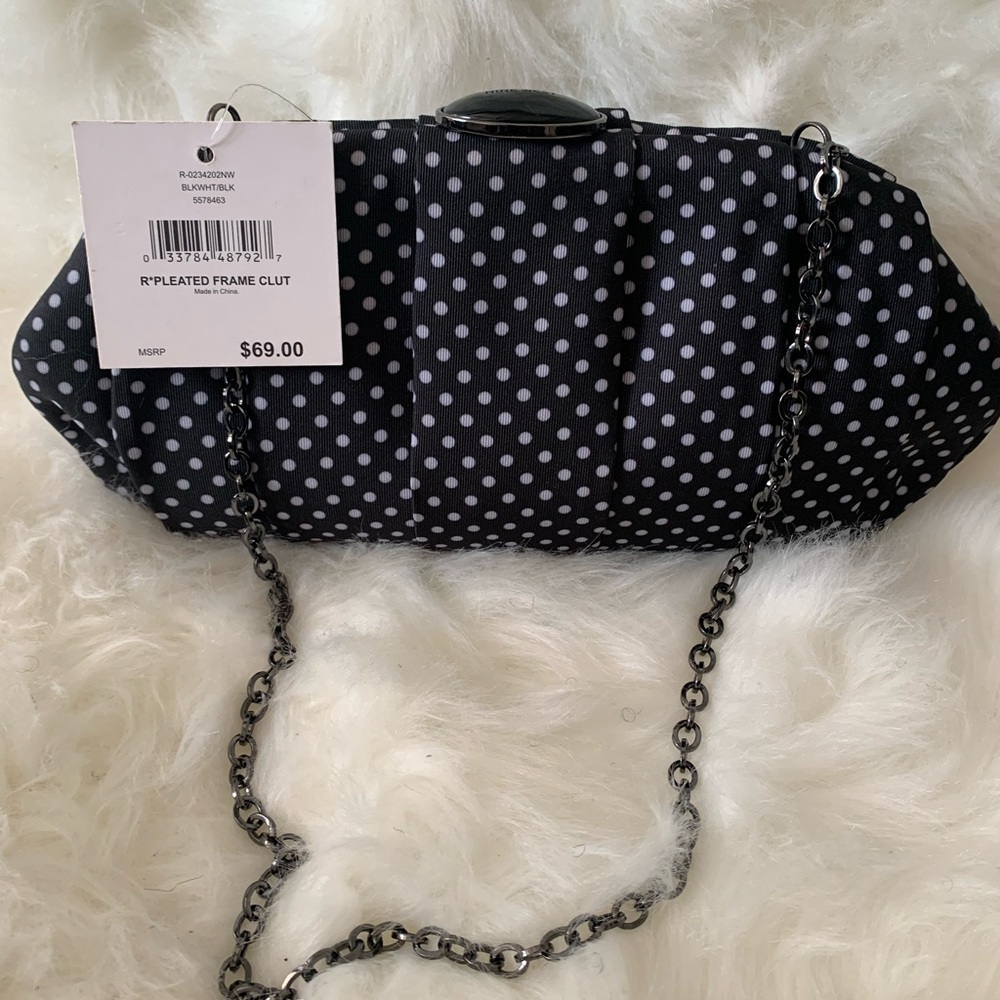 Nine West black and white dot polyester fabric clutch purse
